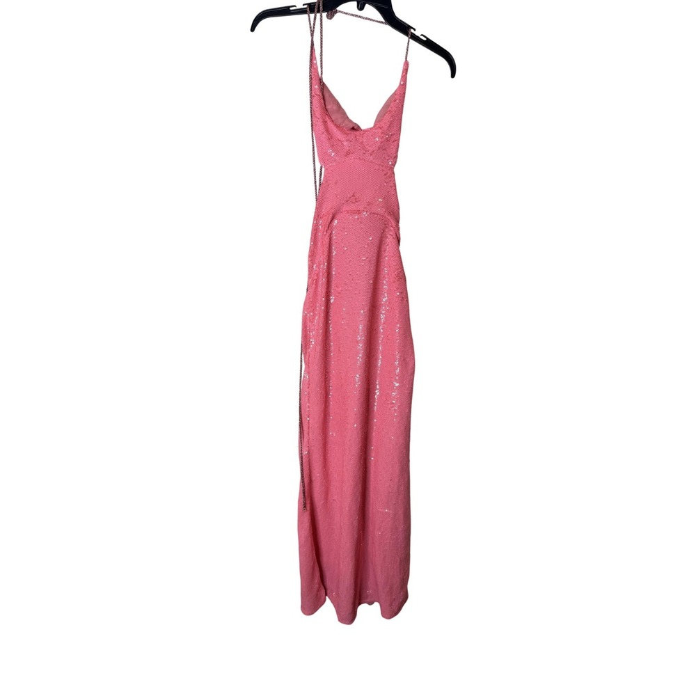 Love The Label Dress Womens Small Pink Sequin Cowl Neck Slip Maxi Party Gown